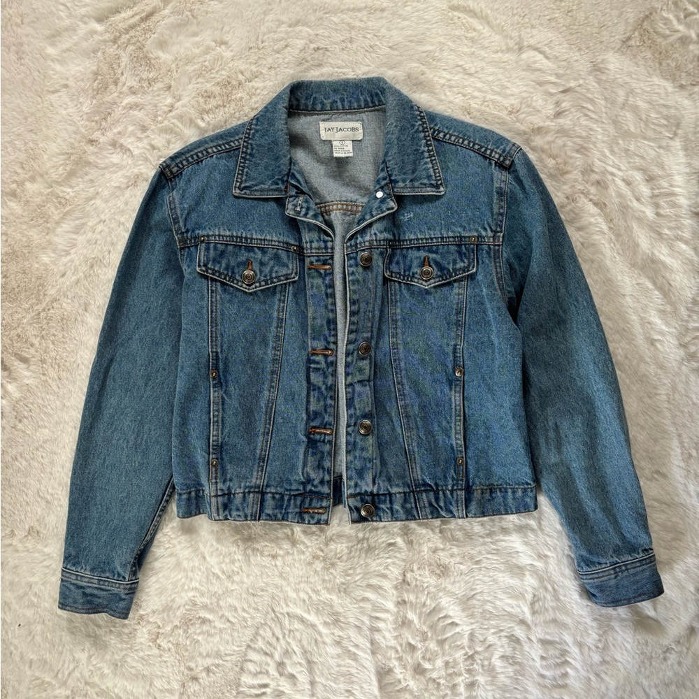 VTG 90s Jay Jacobs - Distressed Denim Button Down Collared Jean Jacket